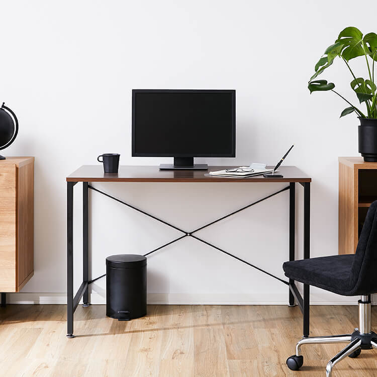 木製デスク タップ収納付 フック付 スチール脚 [幅98] | 【公式】LOWYA