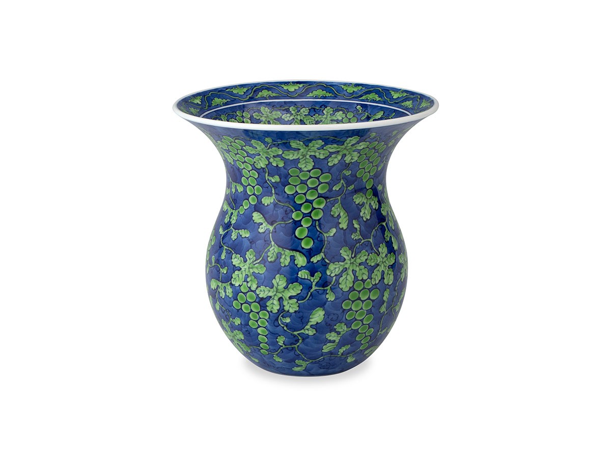 源右衛門窯 緑彩葡萄絵 花瓶 / げんえもんがま 緑彩葡萄絵 花瓶