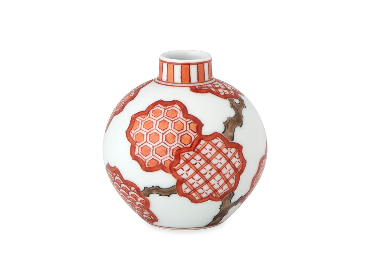 源右衛門窯 赤絵桜地紋 小花瓶 / げんえもんがま 赤絵桜地紋 小花瓶