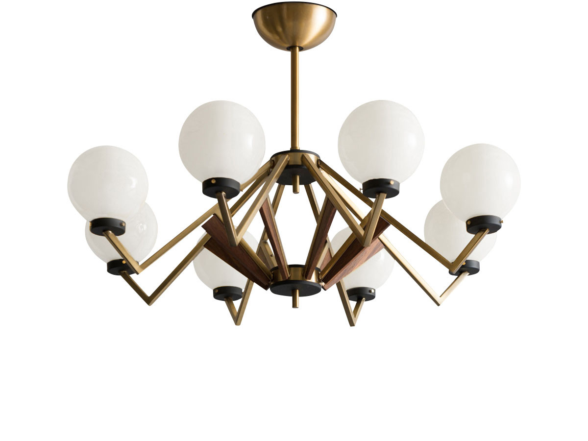 COMPLEX 1950'S MILK GLASS BALL EIGHT ARM CHANDELIER