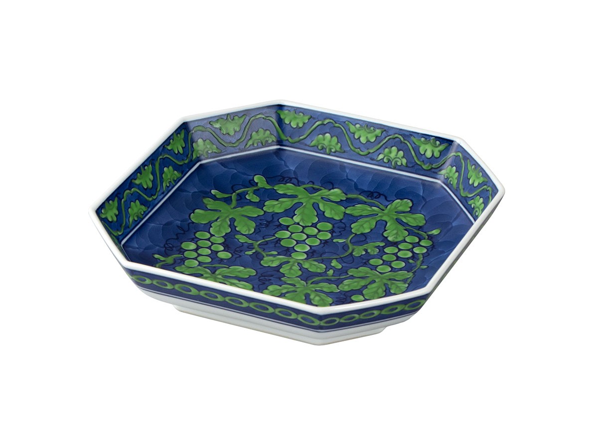 源右衛門窯 緑彩葡萄絵 方皿 / げんえもんがま 緑彩葡萄絵 方皿