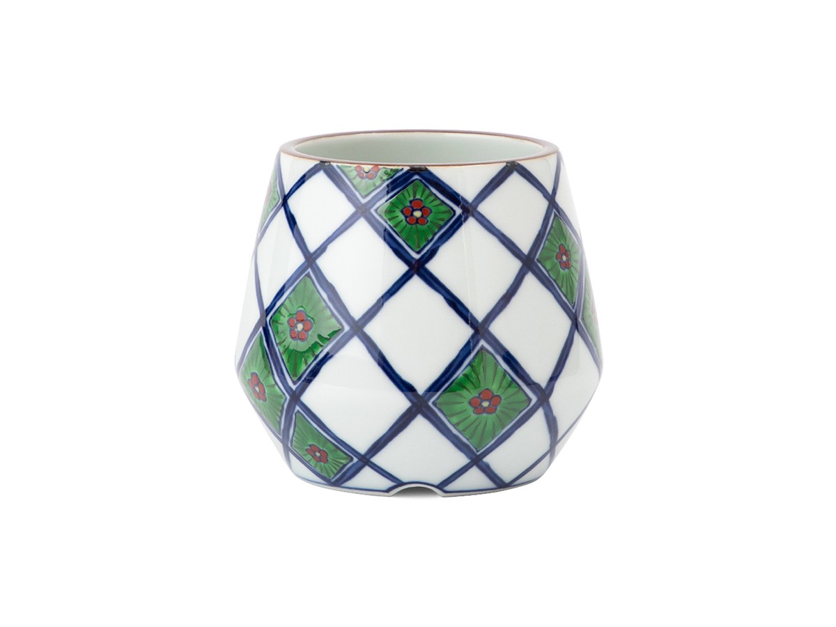 源右衛門窯 染錦花格子 植木鉢 / げんえもんがま 染錦花格子 植木鉢