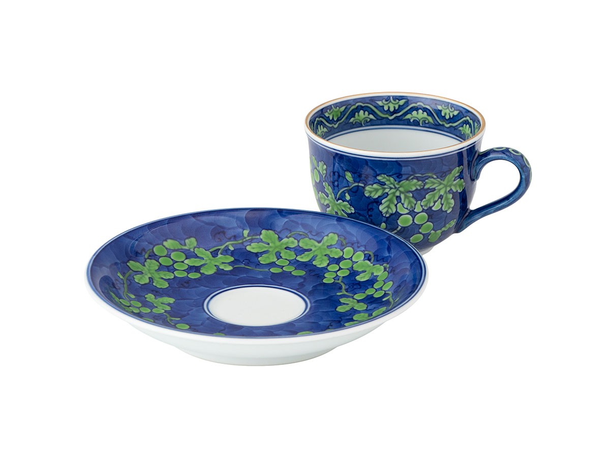 源右衛門窯 緑彩葡萄絵 碗皿 / げんえもんがま 緑彩葡萄絵 碗皿