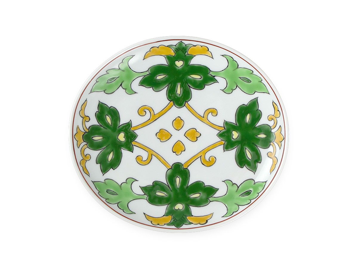 源右衛門窯 赤絵更紗唐花紋 楕円皿・小 / げんえもんがま 赤絵更紗唐