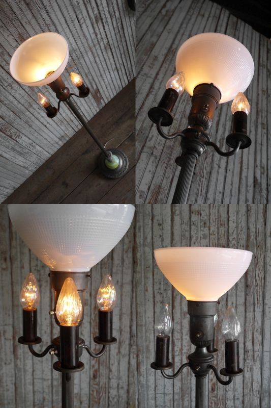 アンティーク メタル×ミルクガラスシェード 4灯フロアランプ - STAGE