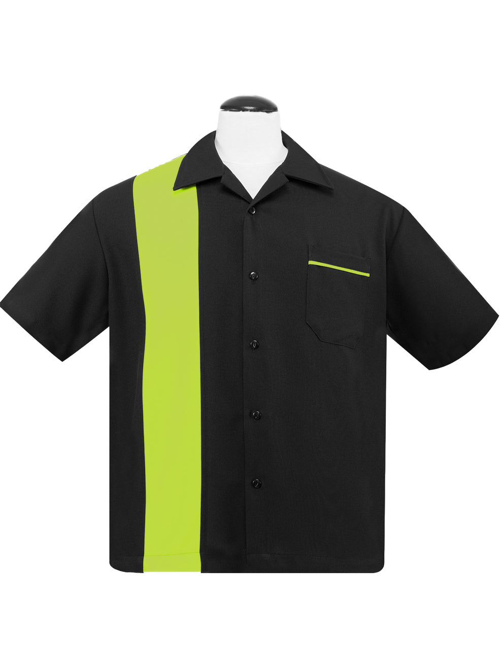 Shop Poplin Single Panel Bowling Shirt in Black/Lime Green