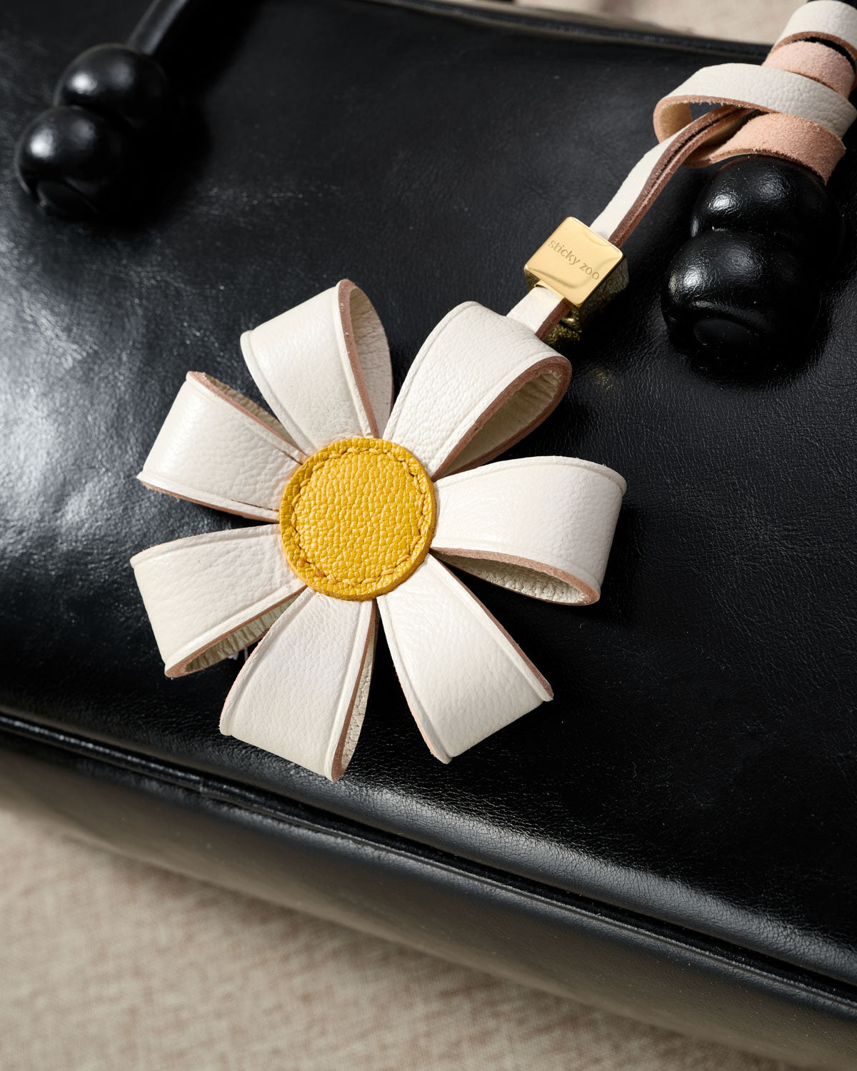 Daisy Bag Charm & Keychain – Handmade in French Alran leather