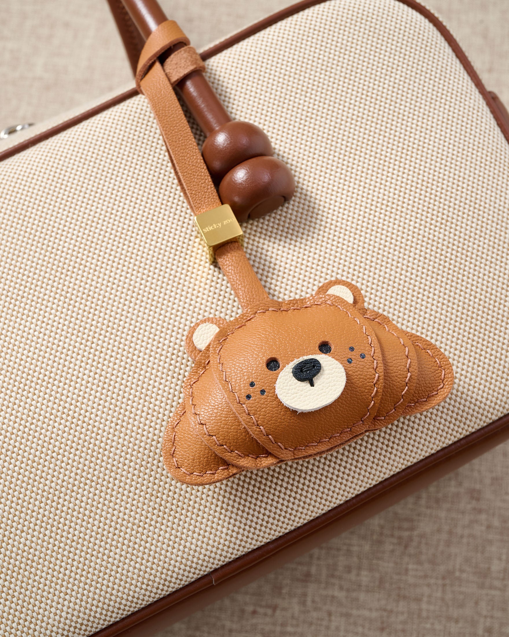 Bear Croissant Leather Bag Charm & Keychain - Luxury French