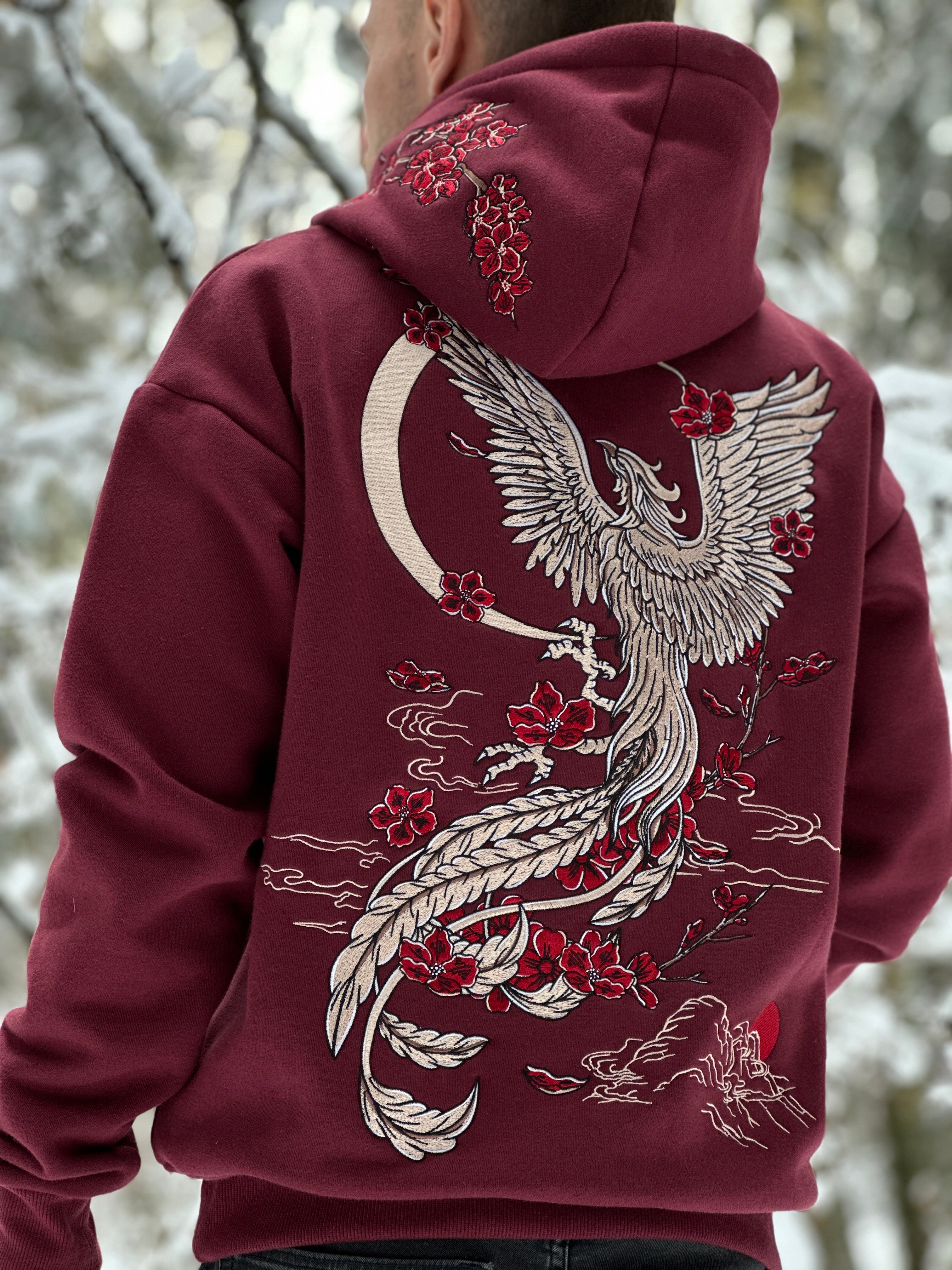 Heavy Embroidery White Gold Phoenix Hoodie 400GSM – streetzen
