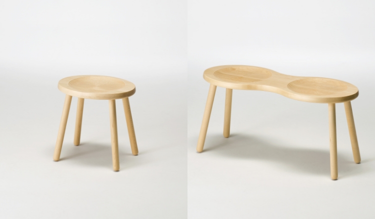 cosine/ビーンズスツール -渦巻模様がユニークな、無垢材の座りやすい