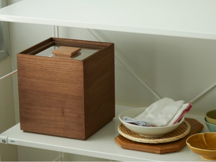 増田桐箱店/米櫃 柿渋 5kg -透明の蓋で中が見やすい！気密性抜群でお米