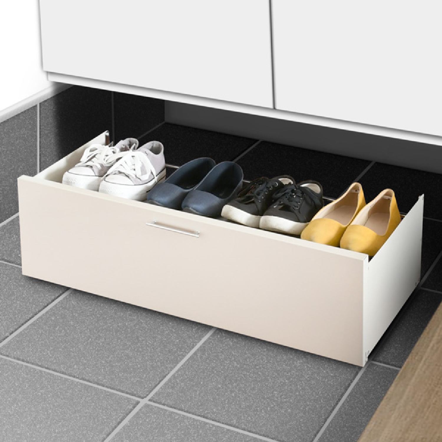 下駄箱下収納ワゴン 幅80cm -デッドスペースを活用して、靴を整理