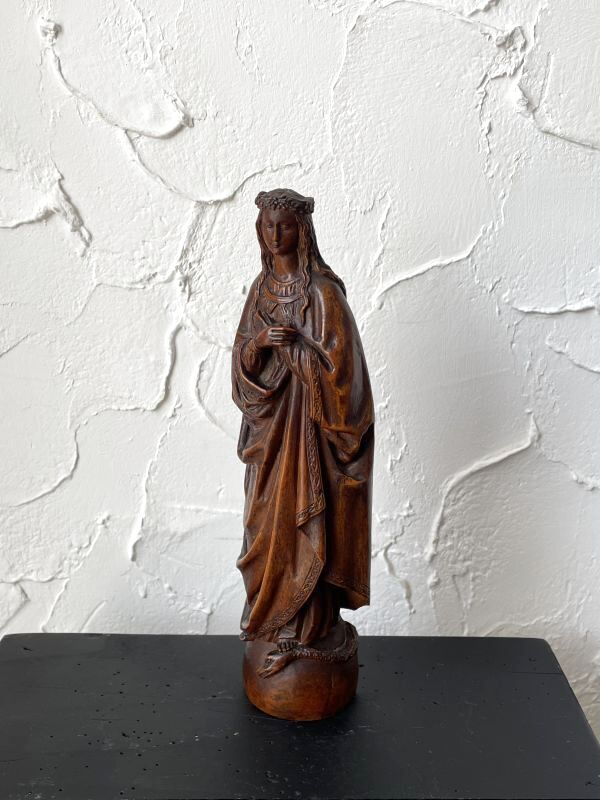 蛇を踏む 聖母 マリア 像 木彫 ／19世紀 フランス アンティーク